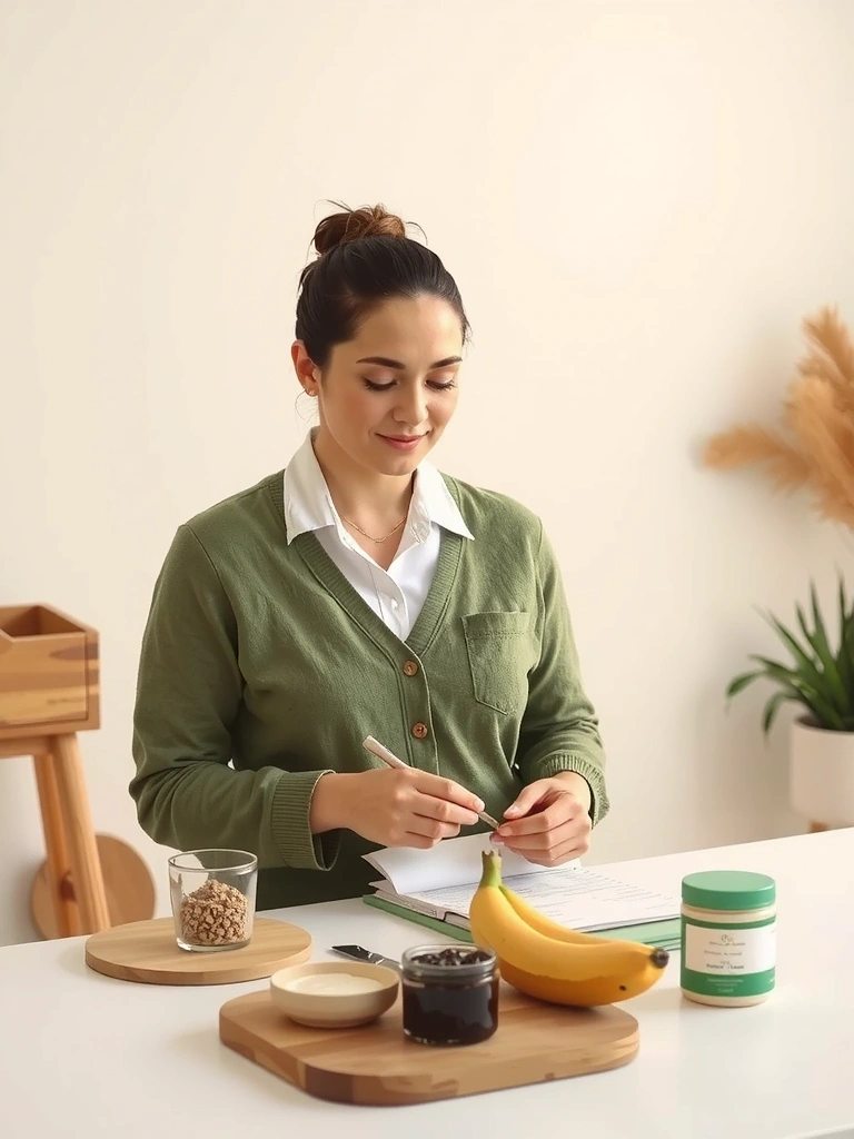 Nutrisologue préparant un plan nutritionnel personnalisé dans un environnement moderne